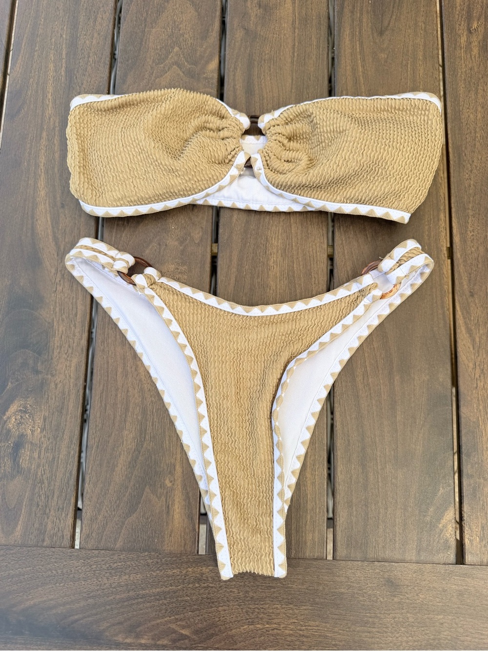 Amazon Women’s Two-Piece Bikini Set in Beige and White